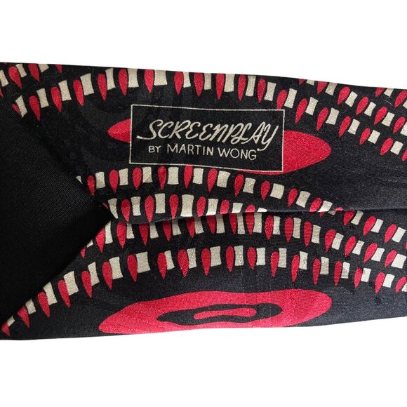 Vintage Screenplay by Martin Wong Silk Tie Groovy Hypnotic Red Black Made in USA - Picture 3 of 5
